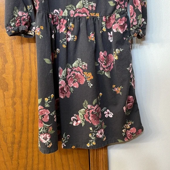 OSHKOSH UEC Girls Size 10 Gray Pink Floral 3/4 Sleeve V-neck casual dress - Picture 10 of 10